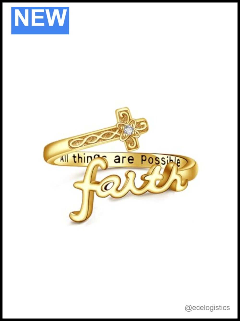 Sterling Silver Faith Cross Adjustable Ring Christian Religious Jewelry Gift